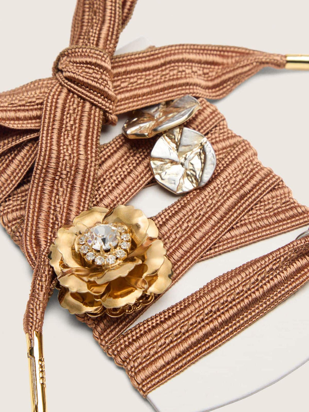 Golden Goose Skins burgundy and peach embroidered laces embellished with charms