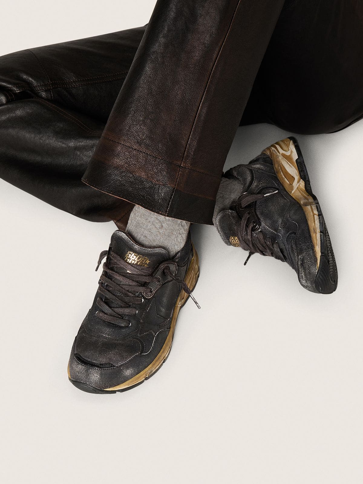 Golden Goose Women's Dad-Star in black naplak and crackle leather with black star and heel tab