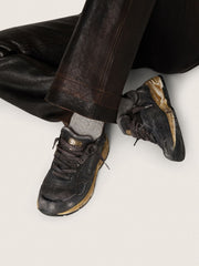 Golden Goose Women's Dad-Star in black naplak and crackle leather with black star and heel tab