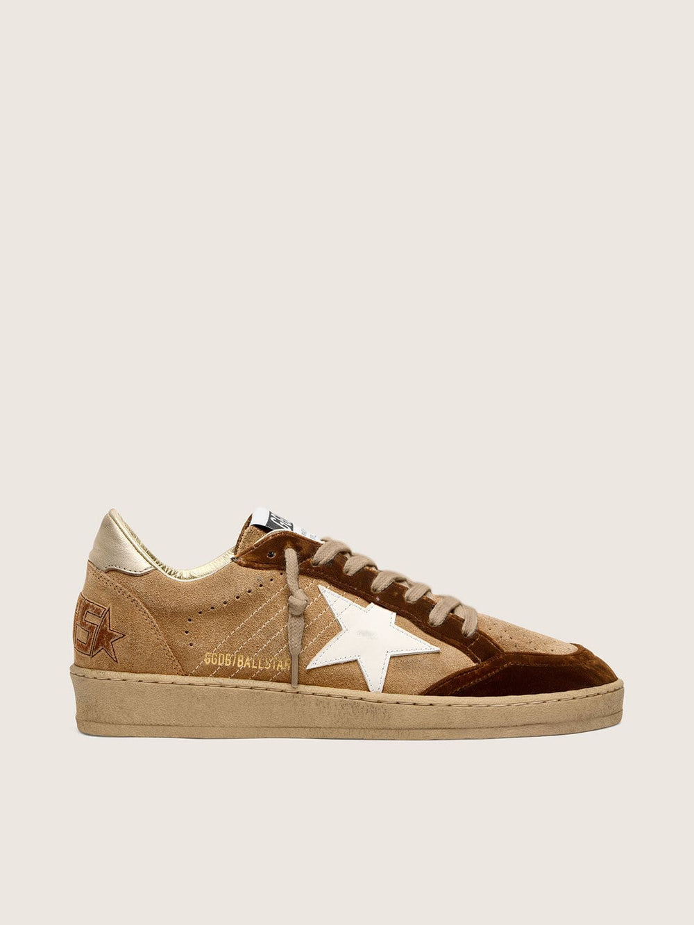 Golden Goose Women's Ball Star in tobacco suede with white leather star and cognac velvet inserts