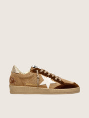 Golden Goose Women's Ball Star in tobacco suede with white leather star and cognac velvet inserts