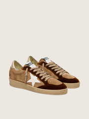 Golden Goose Women's Ball Star in tobacco suede with white leather star and cognac velvet inserts