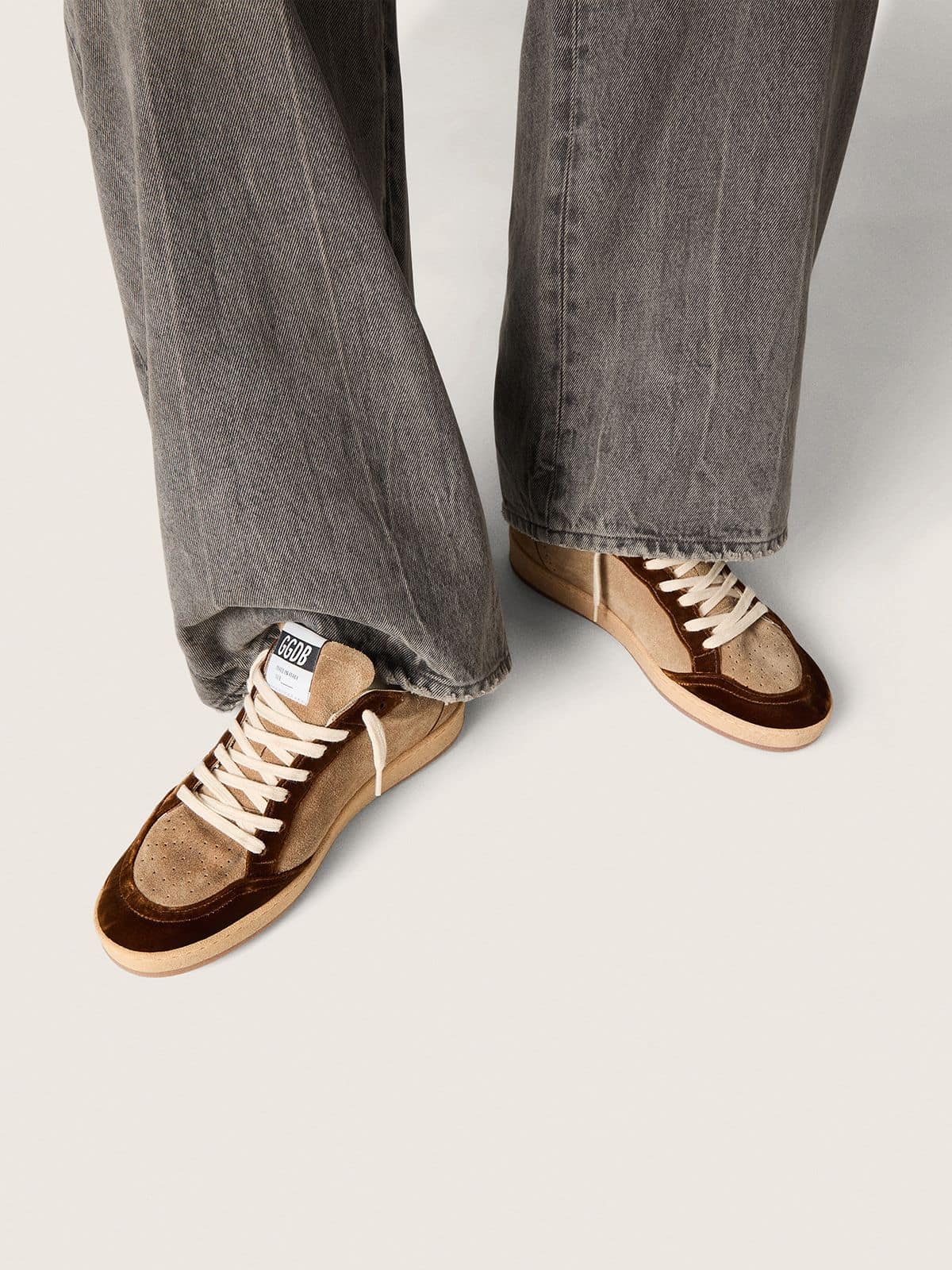 Golden Goose Women's Ball Star in tobacco suede with white leather star and cognac velvet inserts