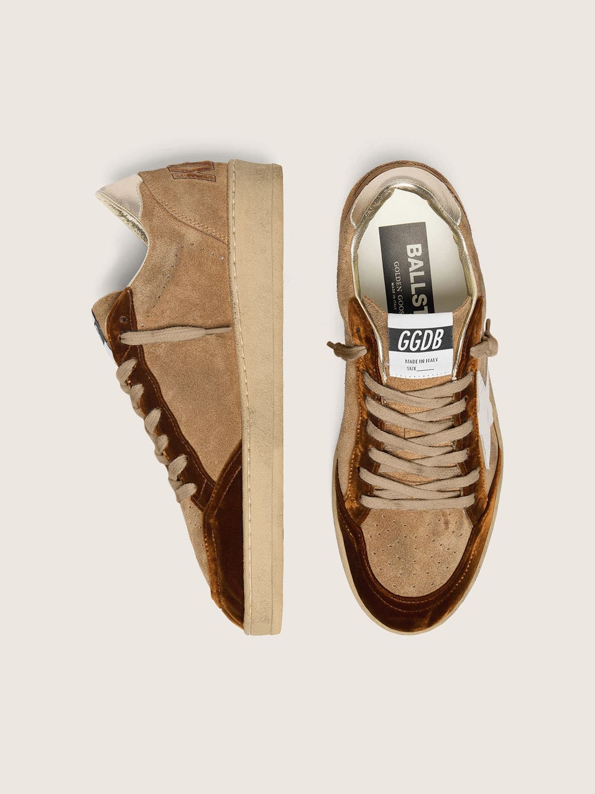 Golden Goose Women's Ball Star in tobacco suede with white leather star and cognac velvet inserts