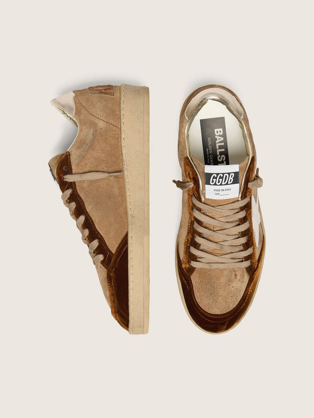 Golden Goose Women's Ball Star in tobacco suede with white leather star and cognac velvet inserts