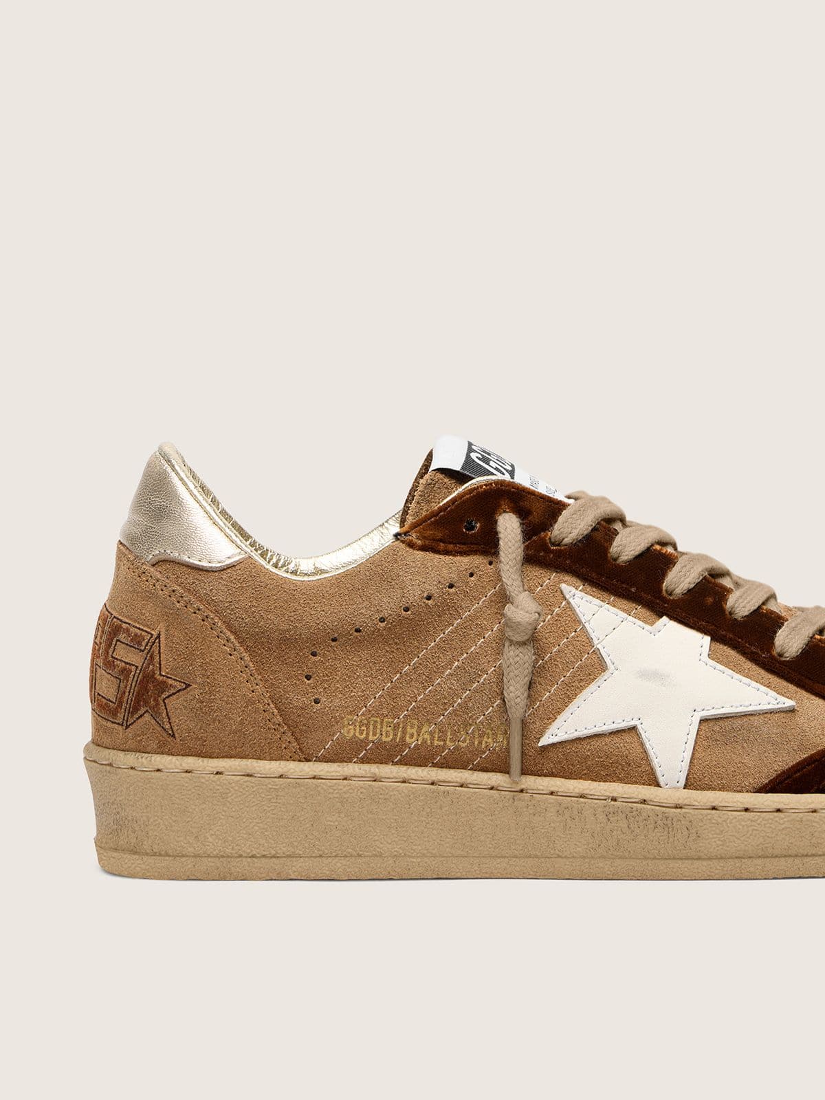 Golden Goose Women's Ball Star in tobacco suede with white leather star and cognac velvet inserts