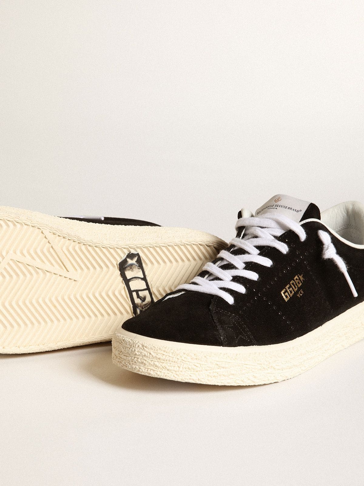 Golden Goose Women's Tennis in black suede with white leather heel tab