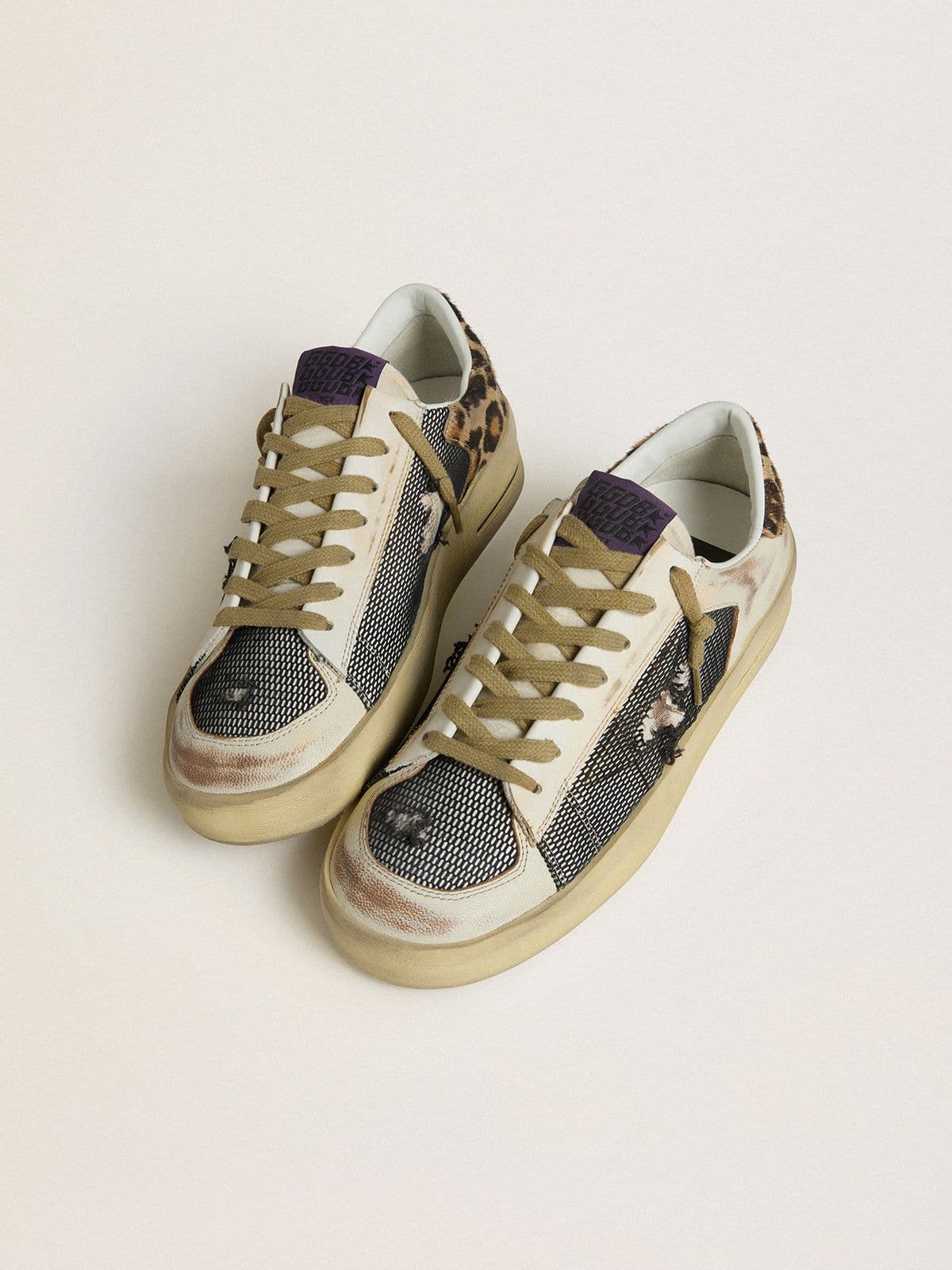 Golden Goose Women's Stardan in nappa and mesh with leopard-print pony skin heel tab