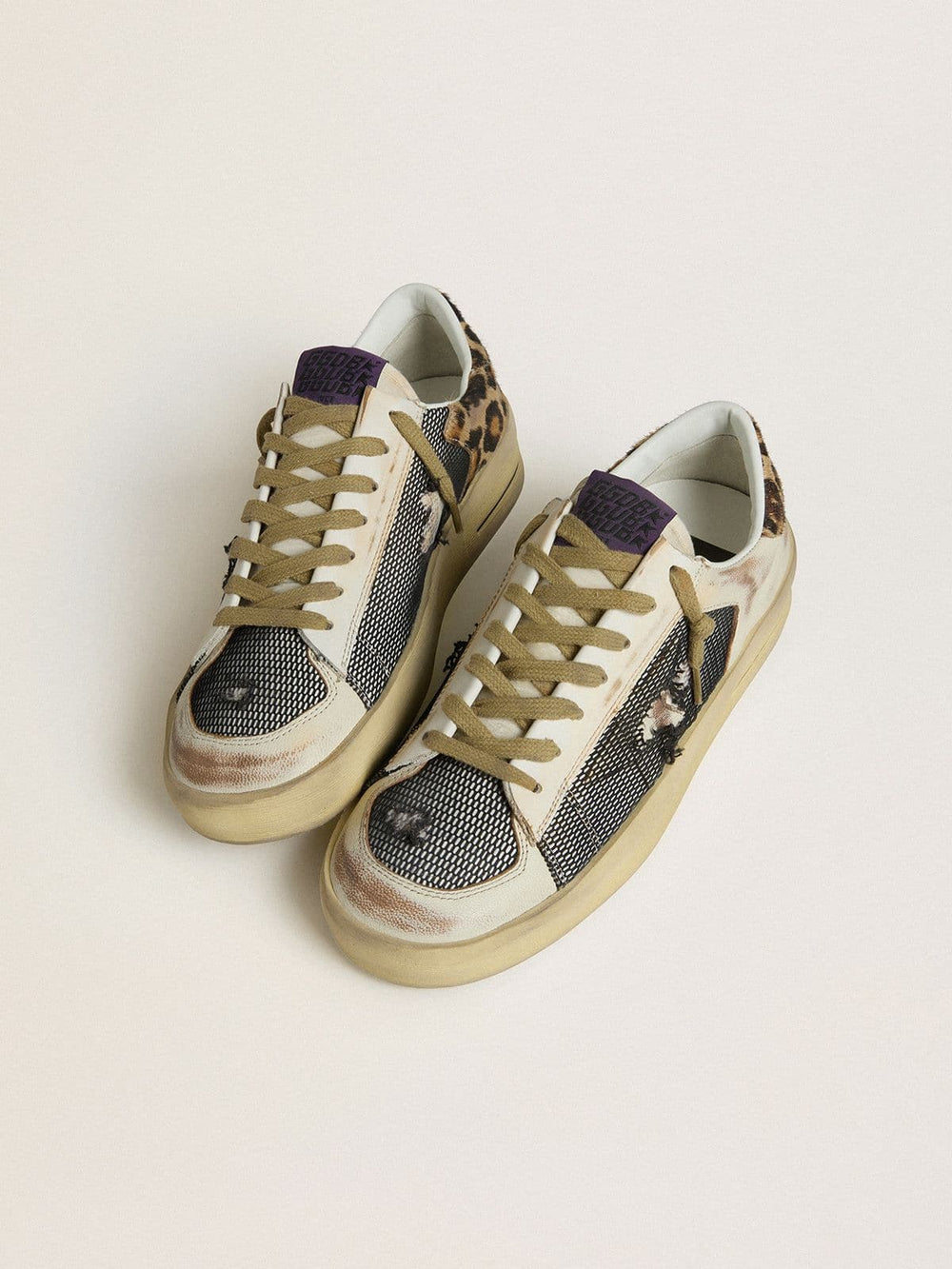 Golden Goose Women's Stardan in nappa and mesh with leopard-print pony skin heel tab