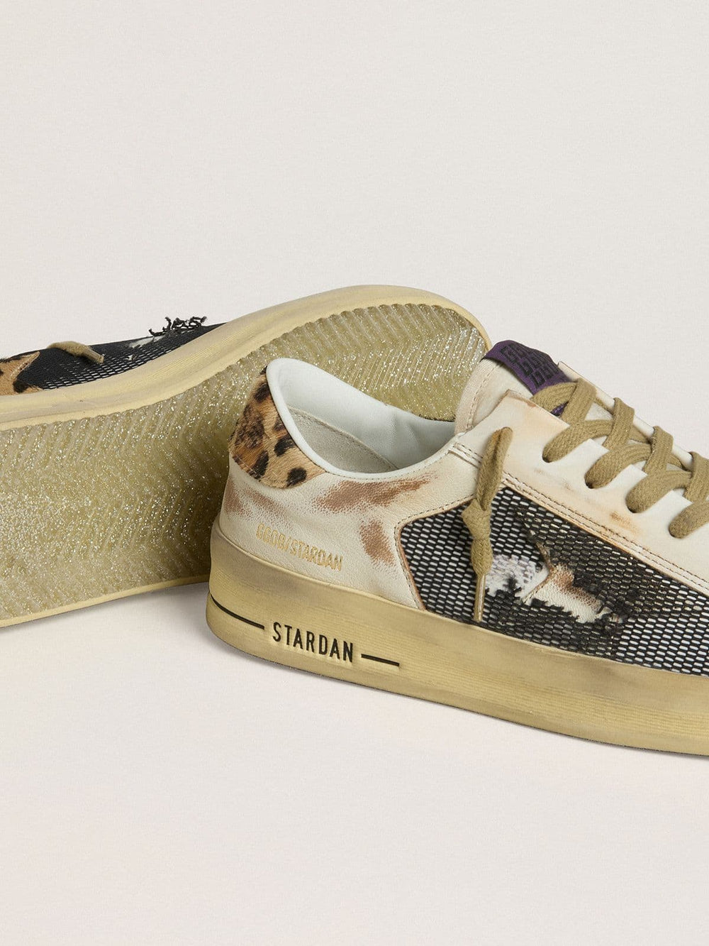 Golden Goose Women's Stardan in nappa and mesh with leopard-print pony skin heel tab