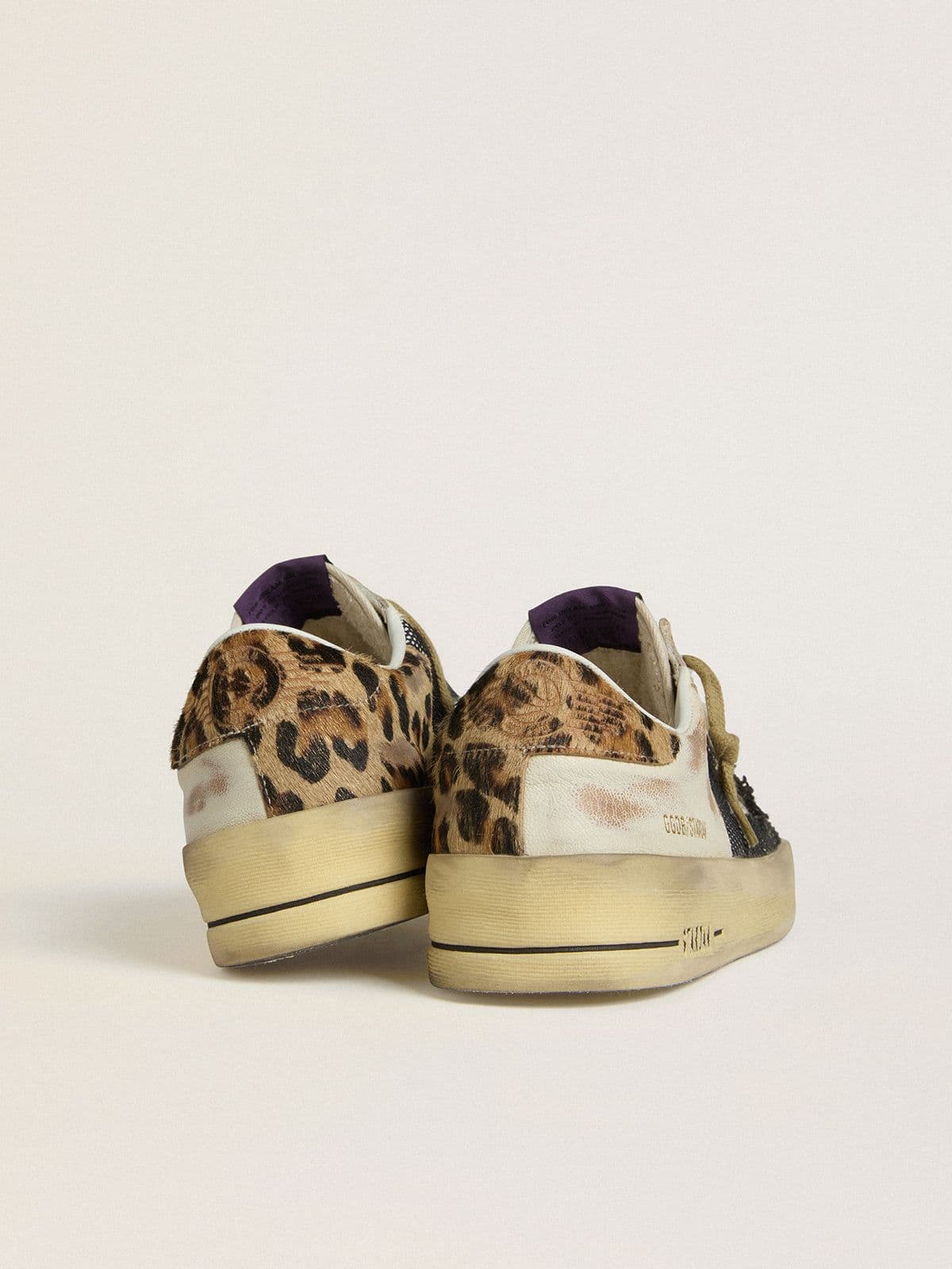 Golden Goose Women's Stardan in nappa and mesh with leopard-print pony skin heel tab
