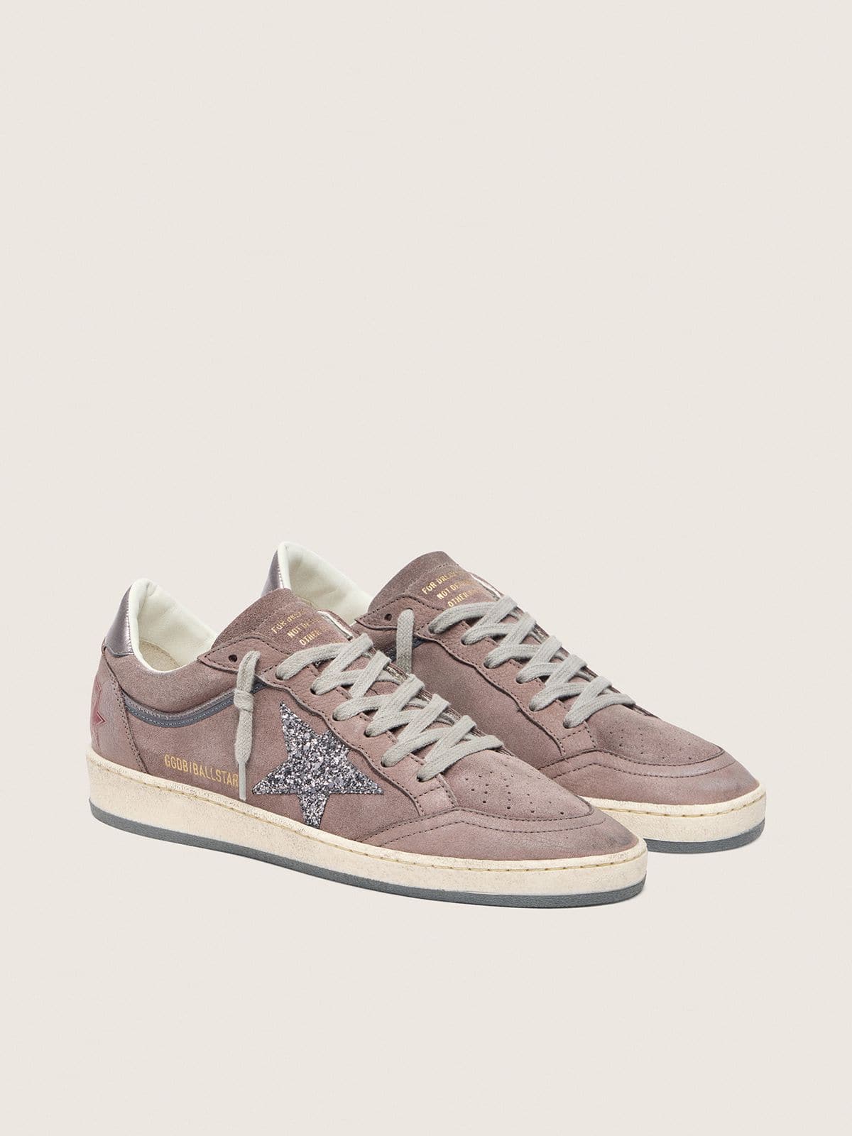 Golden Goose Women's Ball Star in lavender suede with silver glitter star and laminated leather heel tab