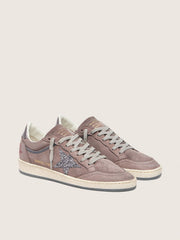 Golden Goose Women's Ball Star in lavender suede with silver glitter star and laminated leather heel tab