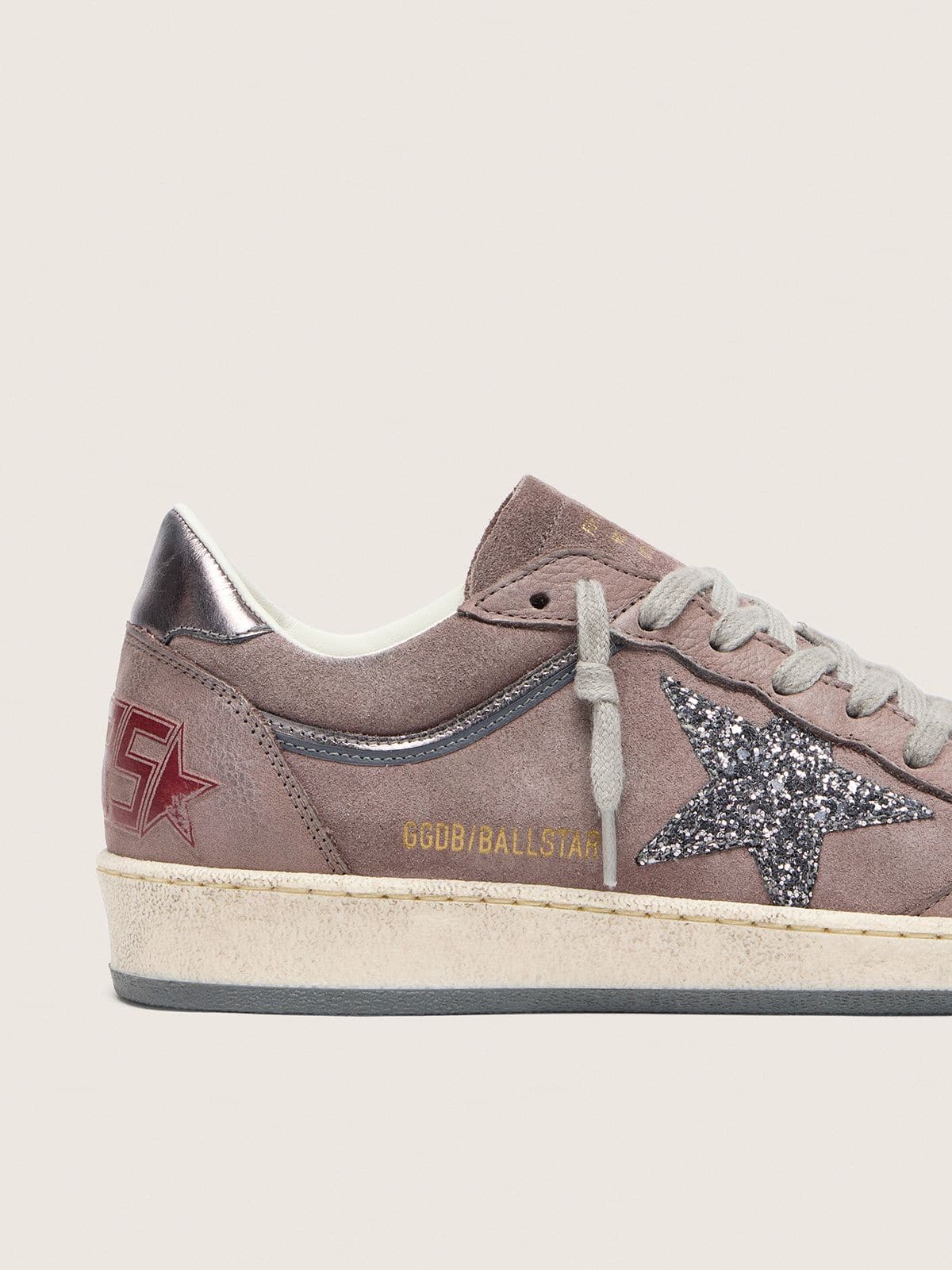 Golden Goose Women's Ball Star in lavender suede with silver glitter star and laminated leather heel tab
