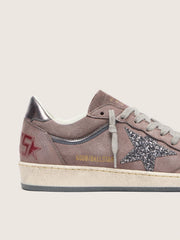 Golden Goose Women's Ball Star in lavender suede with silver glitter star and laminated leather heel tab