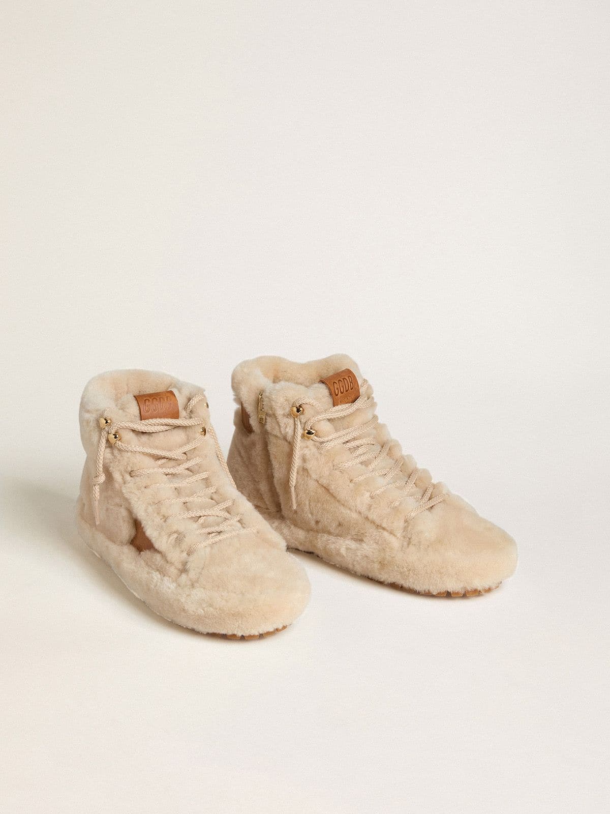 Golden Goose Women's Francy in beige shearling with brown leather star