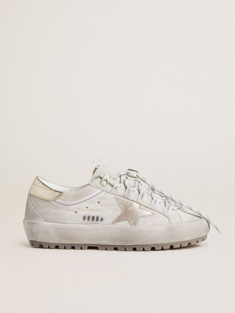 Golden Goose Women's Super-Star Ski in light gray nylon with metallic leather star and heel tab