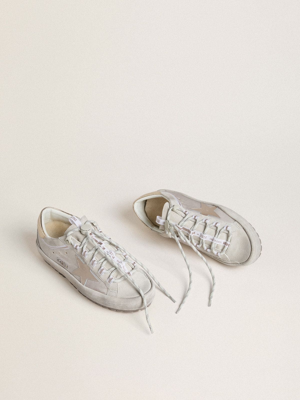 Golden Goose Women's Super-Star Ski in light gray nylon with metallic leather star and heel tab