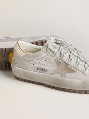 Golden Goose Women's Super-Star Ski in light gray nylon with metallic leather star and heel tab