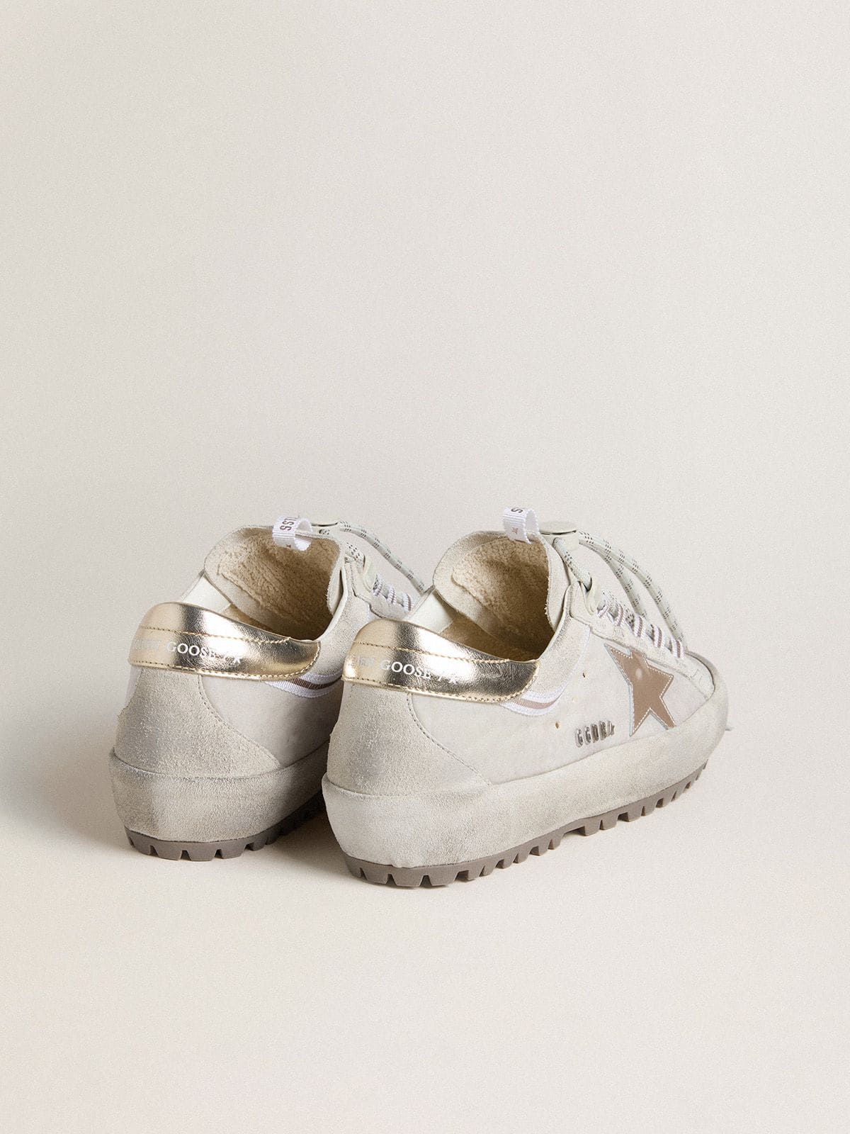 Golden Goose Women's Super-Star Ski in light gray nylon with metallic leather star and heel tab