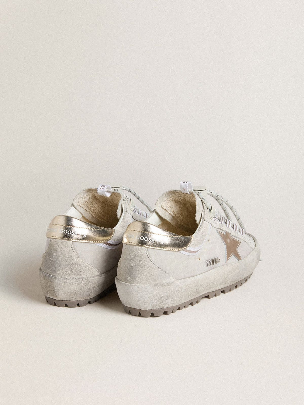 Golden Goose Women's Super-Star Ski in light gray nylon with metallic leather star and heel tab