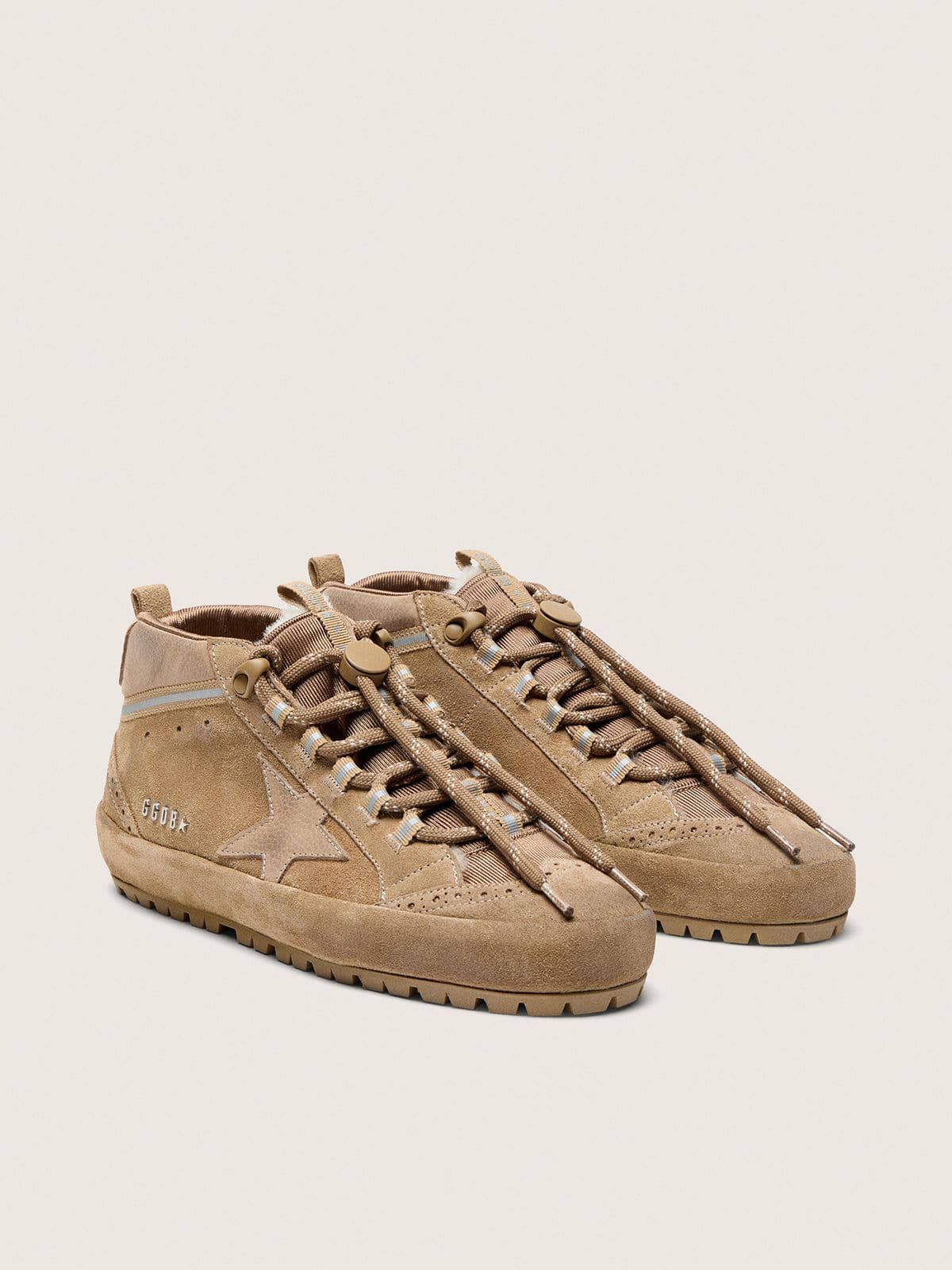 Golden Goose Women's Mid Star Ski in caramel suede with nubuck star and suede heel tab