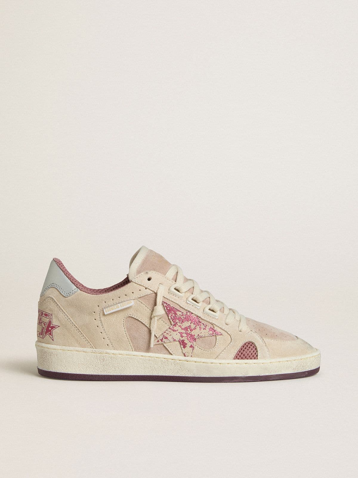 Golden Goose Women's Ball Star LTD in pink and beige suede with pearl-gray leather heel tab