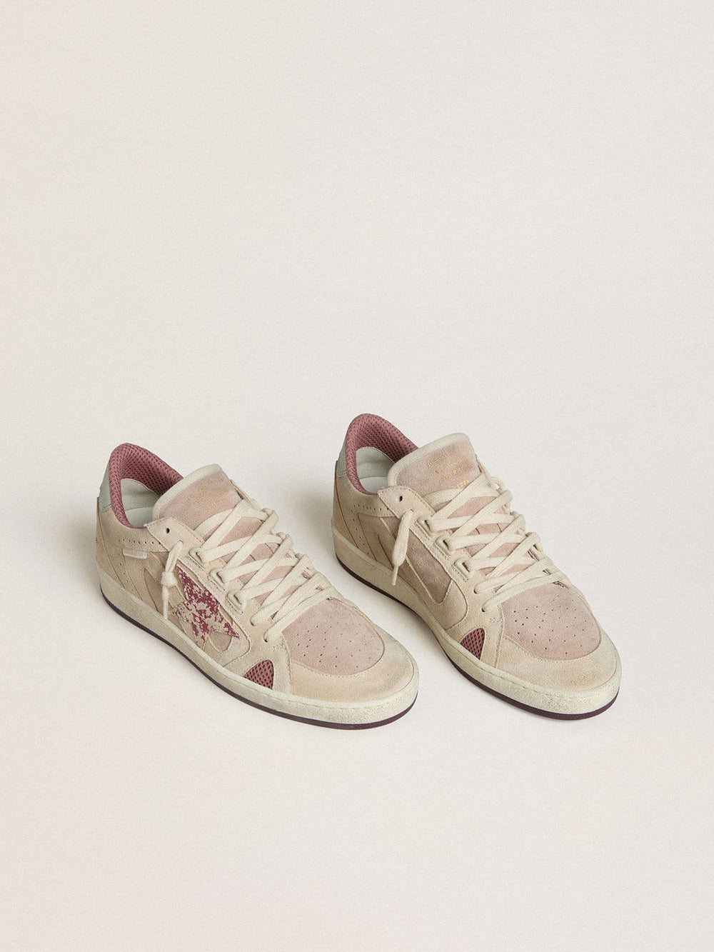 Golden Goose Women's Ball Star LTD in pink and beige suede with pearl-gray leather heel tab