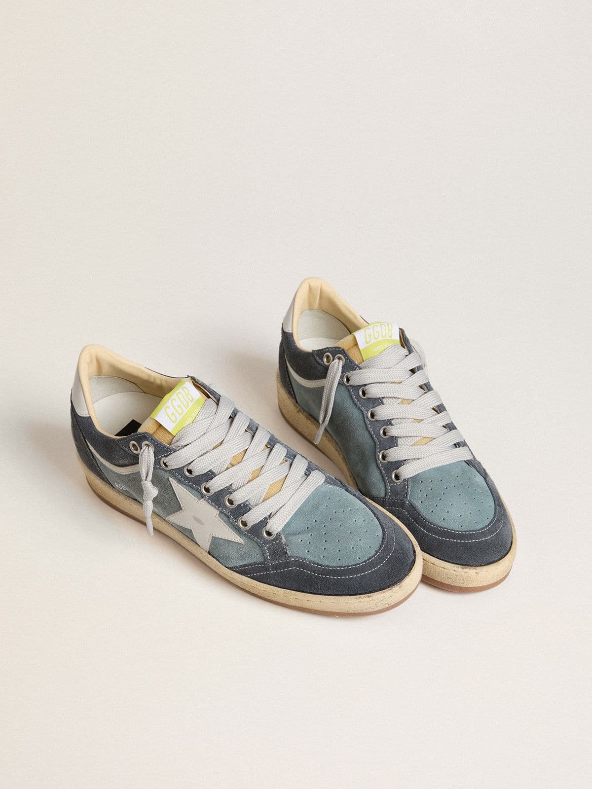 Golden Goose Women's Ball Star LTD in light blue suede with milk-white leather star and heel tab