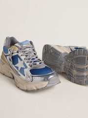 Golden Goose Women's Lightstar  in light blue mesh with white TPU star and silver bio-based inserts