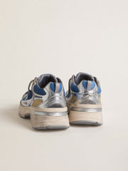 Golden Goose Women's Lightstar  in light blue mesh with white TPU star and silver bio-based inserts