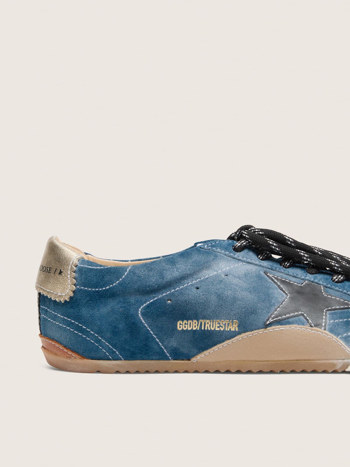 Golden Goose Women's True-Star in teal suede with black star and cream heel tab