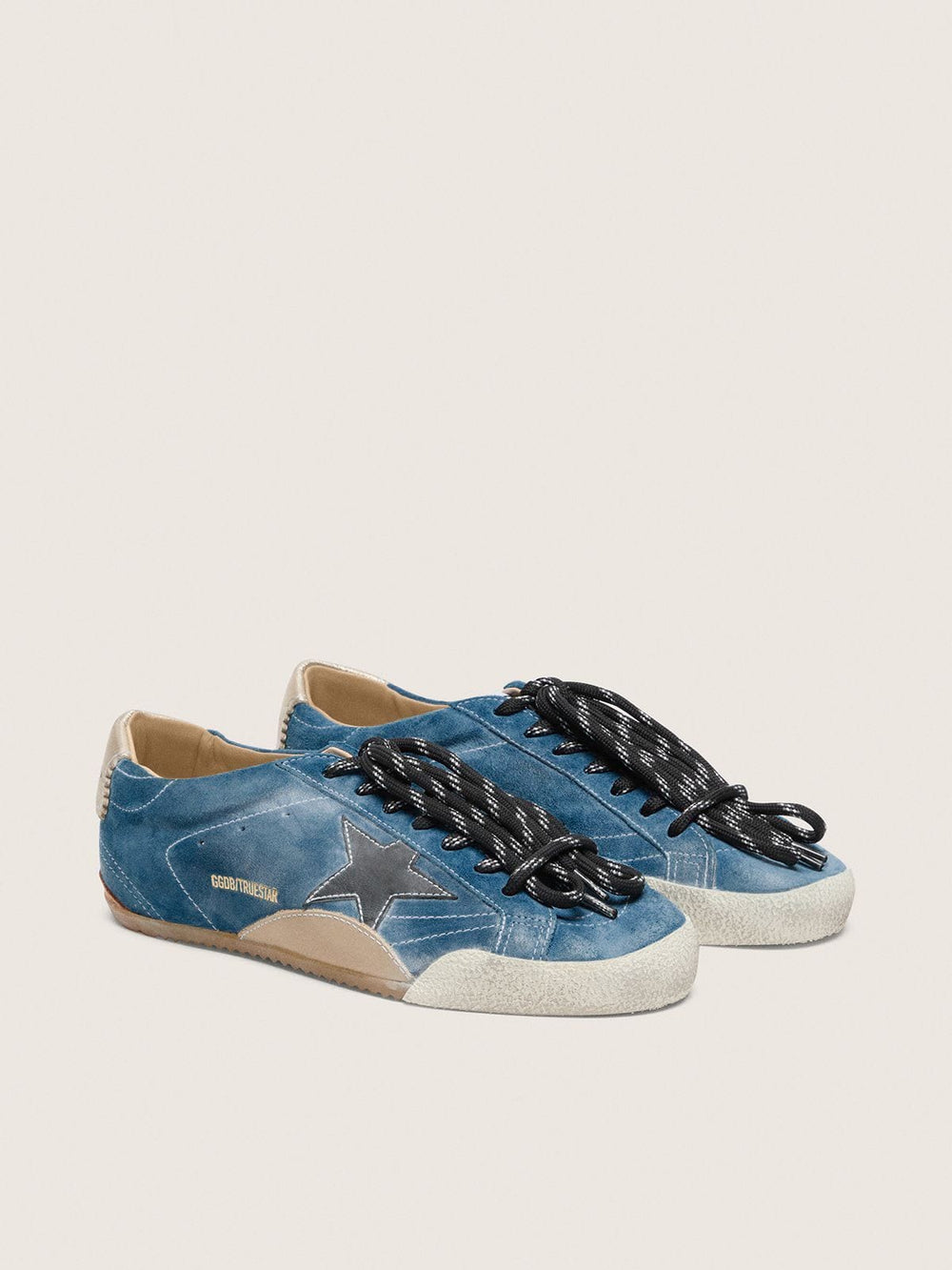 Golden Goose Women's True-Star in teal suede with black star and cream heel tab