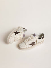 Golden Goose Women's Stardan in white leather with brown glitter star and heel tab