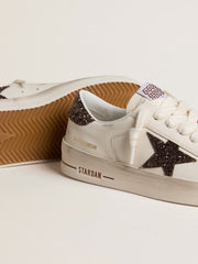 Golden Goose Women's Stardan in white leather with brown glitter star and heel tab