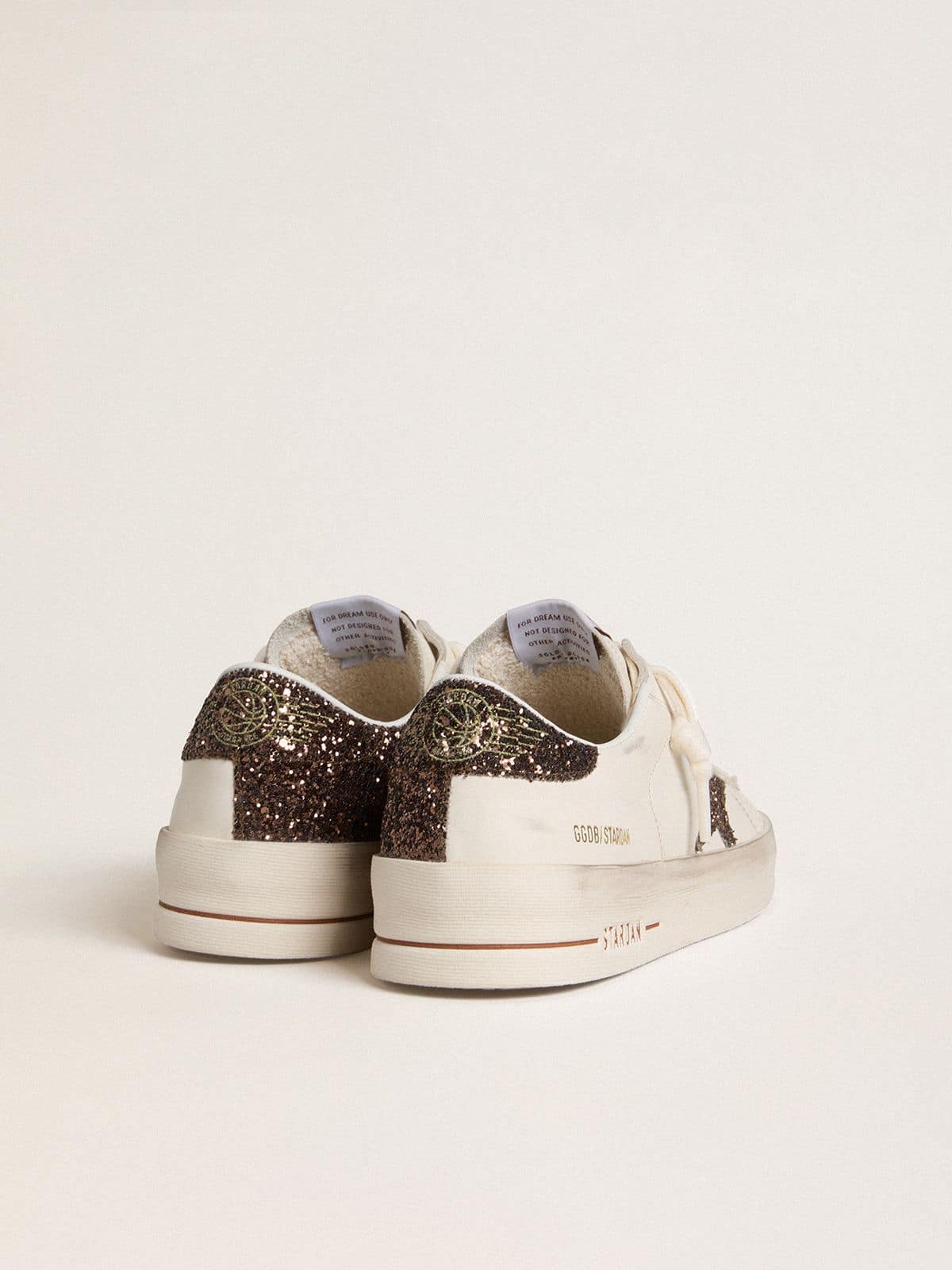 Golden Goose Women's Stardan in white leather with brown glitter star and heel tab