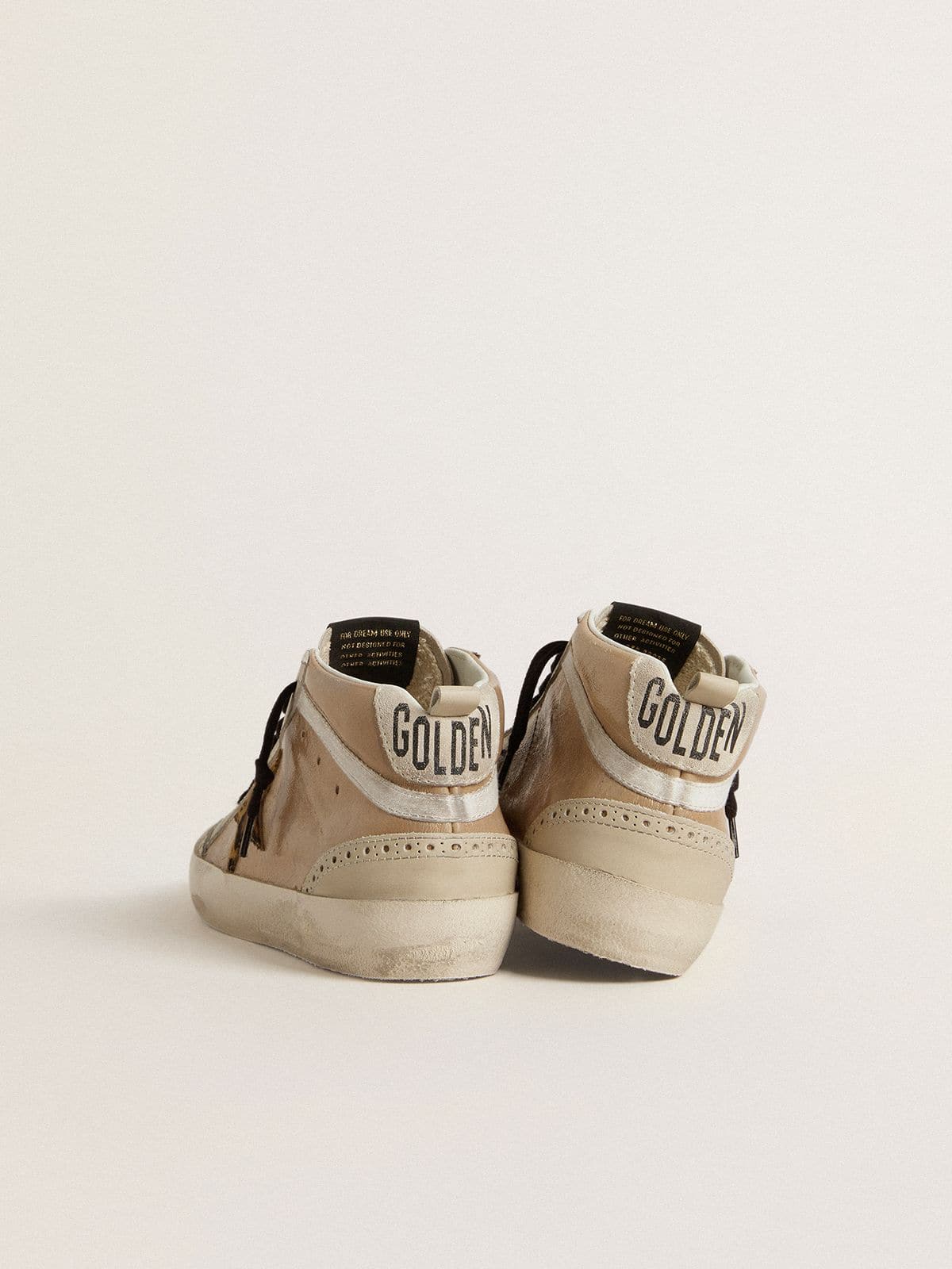 Golden Goose Women’s Mid Star in beige naplak leather with leopard-print pony skin star