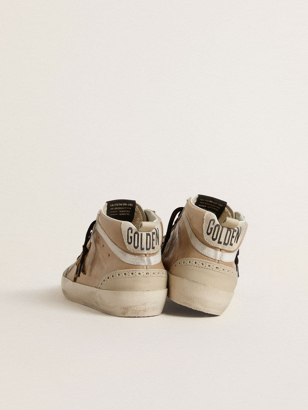Golden Goose Women’s Mid Star in beige naplak leather with leopard-print pony skin star