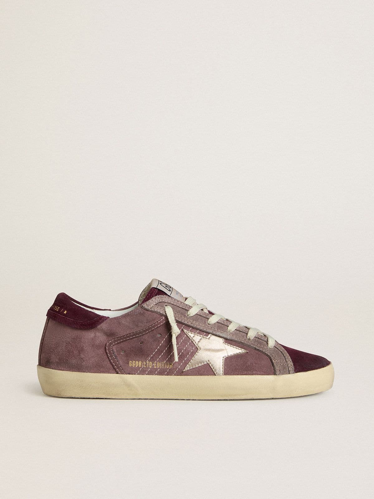 Golden Goose Women's Super-Star LTD in lilac suede with silver metallic leather star and suede heel tab