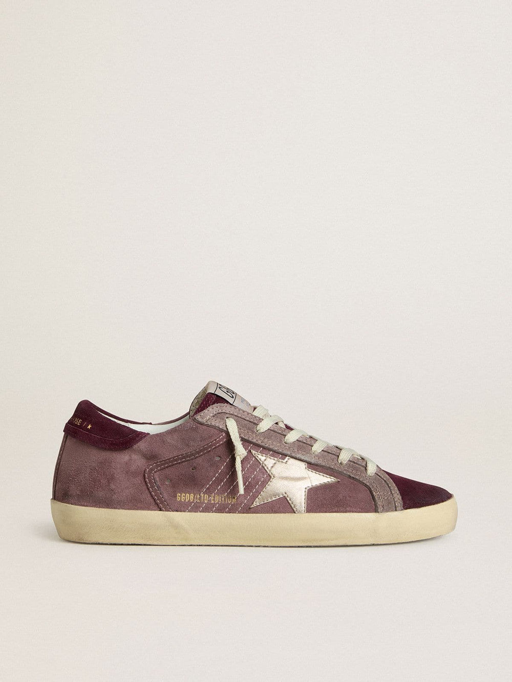 Golden Goose Women's Super-Star LTD in lilac suede with silver metallic leather star and suede heel tab