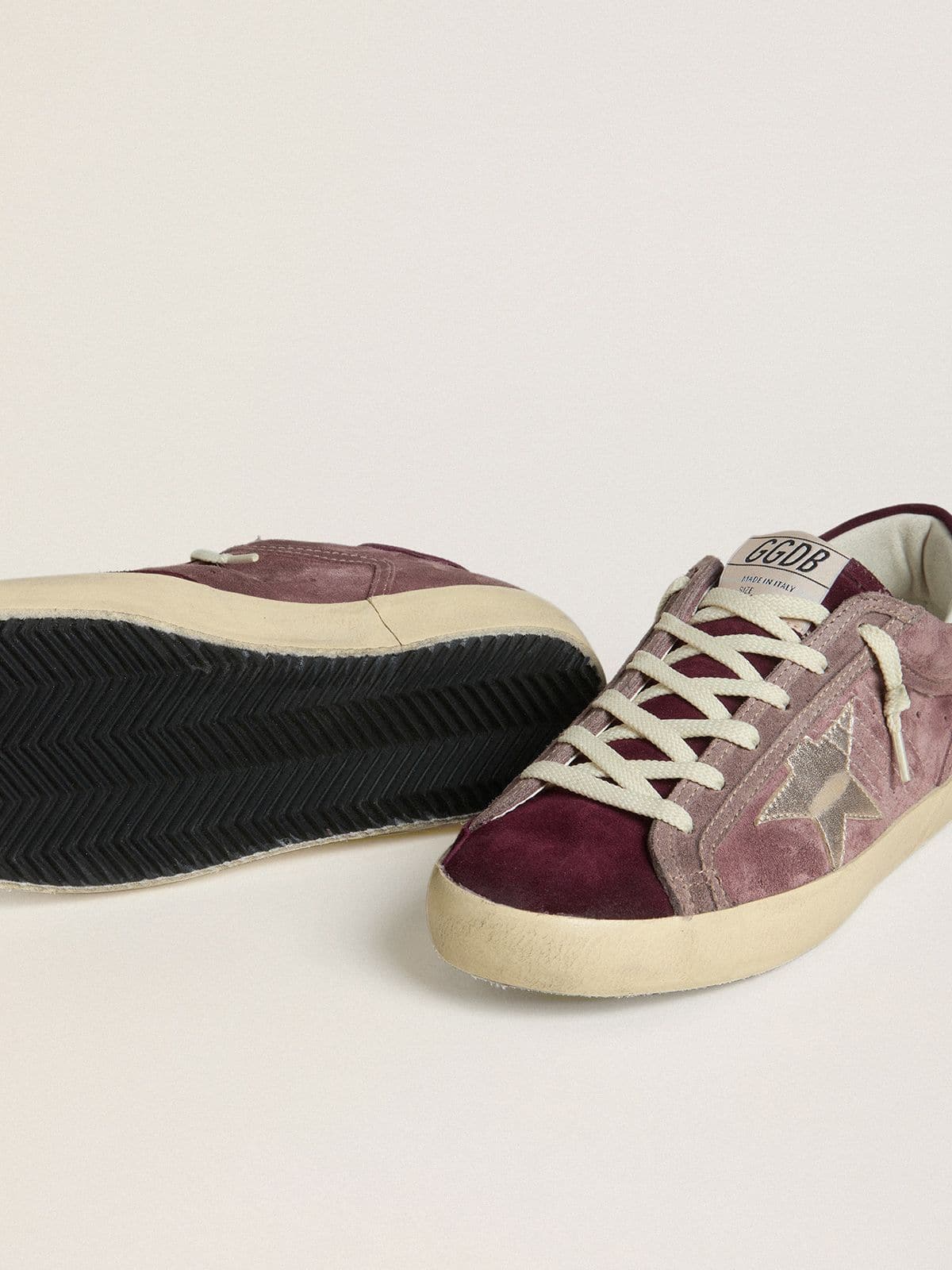 Golden Goose Women's Super-Star LTD in lilac suede with silver metallic leather star and suede heel tab