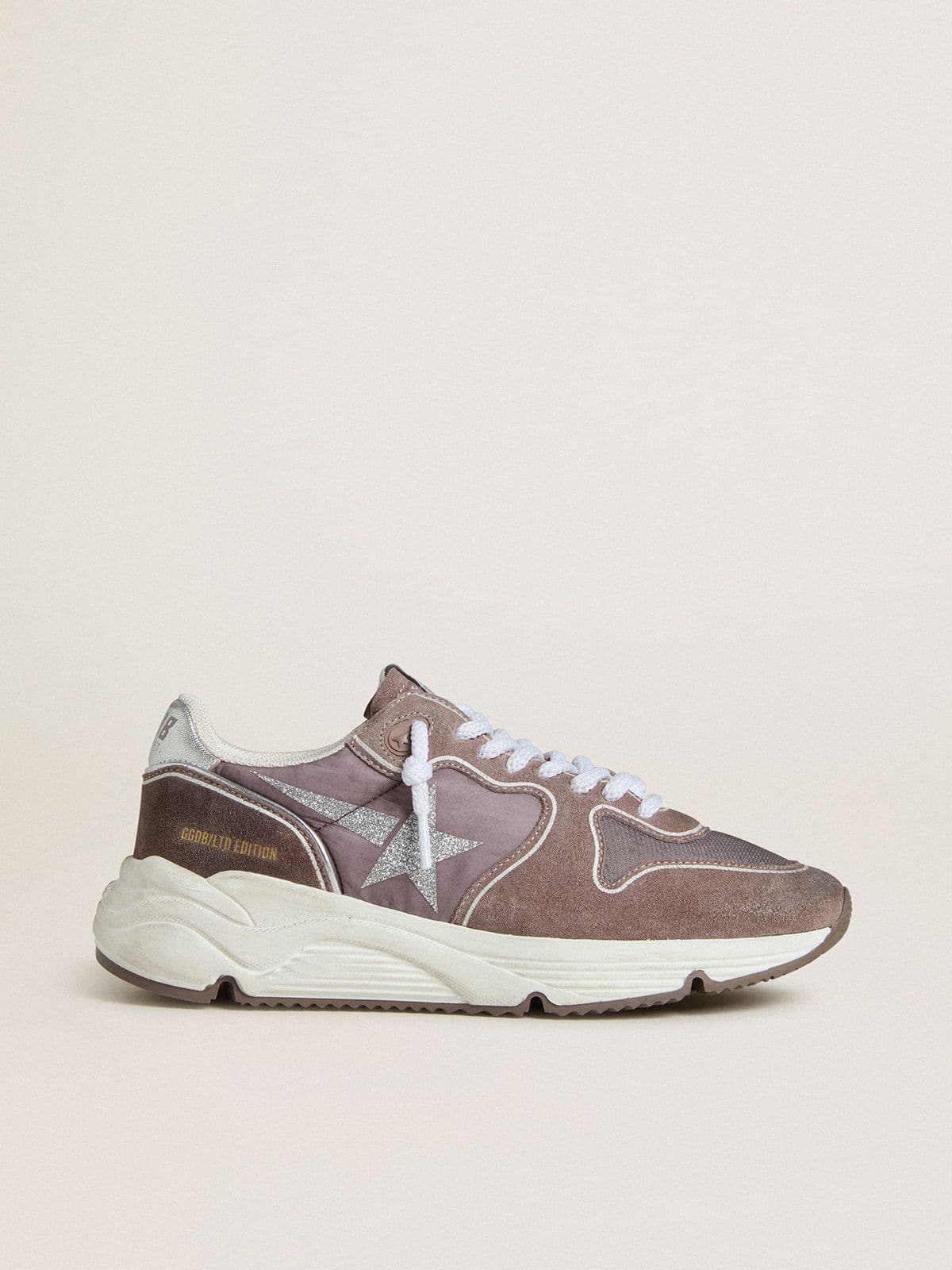 Golden Goose Women's Running Sole  in lavender nylon and suede with printed star and silver leather heel tab
