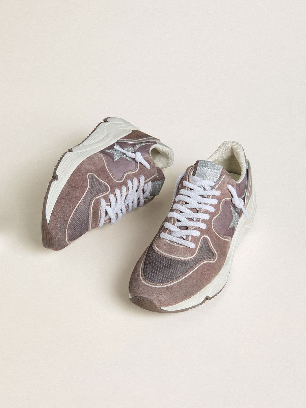 Golden Goose Women's Running Sole  in lavender nylon and suede with printed star and silver leather heel tab