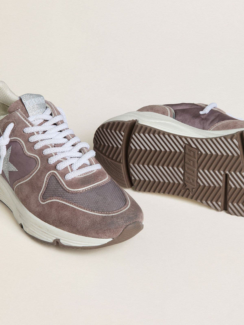 Golden Goose Women's Running Sole  in lavender nylon and suede with printed star and silver leather heel tab