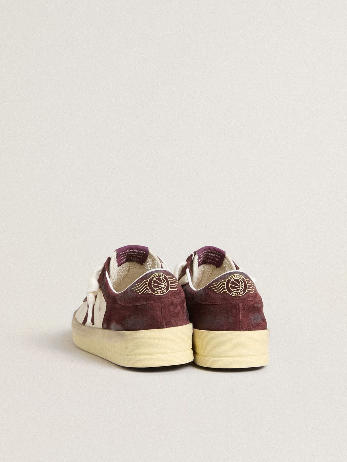 Golden Goose Women’s Stardan in white nappa with burgundy suede star and heel tab