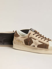 Golden Goose Women’s Stardan in military-green suede and beige pony skin with beige suede star