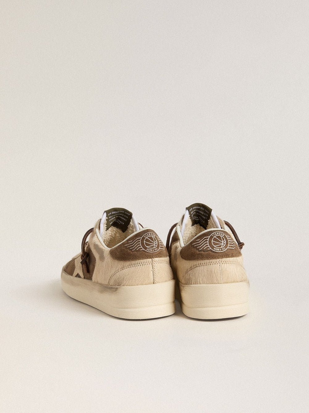 Golden Goose Women’s Stardan in military-green suede and beige pony skin with beige suede star