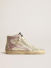 Golden Goose Slide  in beige with pink metallic leather star and flash