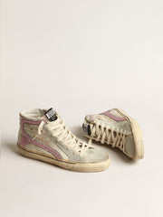 Golden Goose Slide  in beige with pink metallic leather star and flash