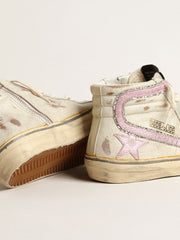 Golden Goose Slide  in beige with pink metallic leather star and flash